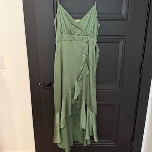 Green satin maxi dress